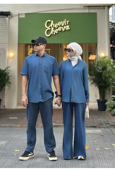 long sleeves soft denim shirt in medium blue  long sleeves soft denim shirt in medium blue